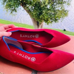 Rothy's Red Pointed Knit Slip-On Flats